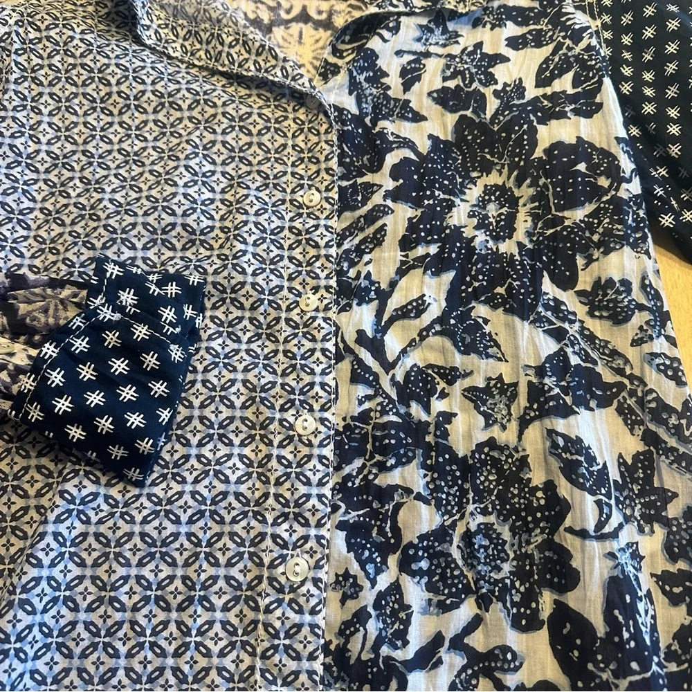 Cino Crinkle Cotton Blue Paisley Floral Batik print Roll Tab Sleeves - Picture 10 of 13